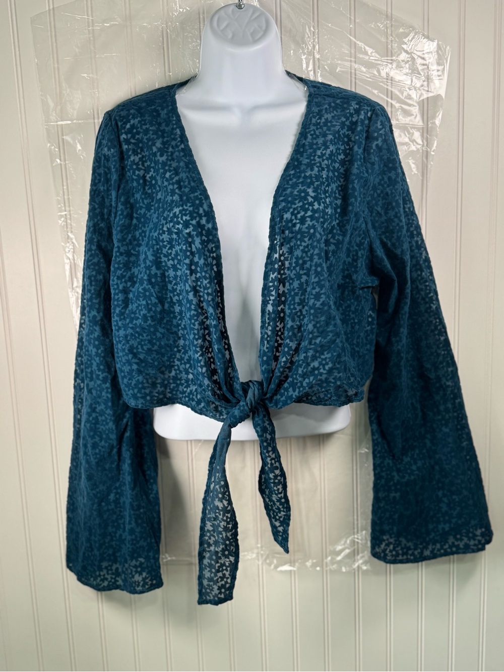 wild fable Teal Floral Tie-Front Sheer Blouse